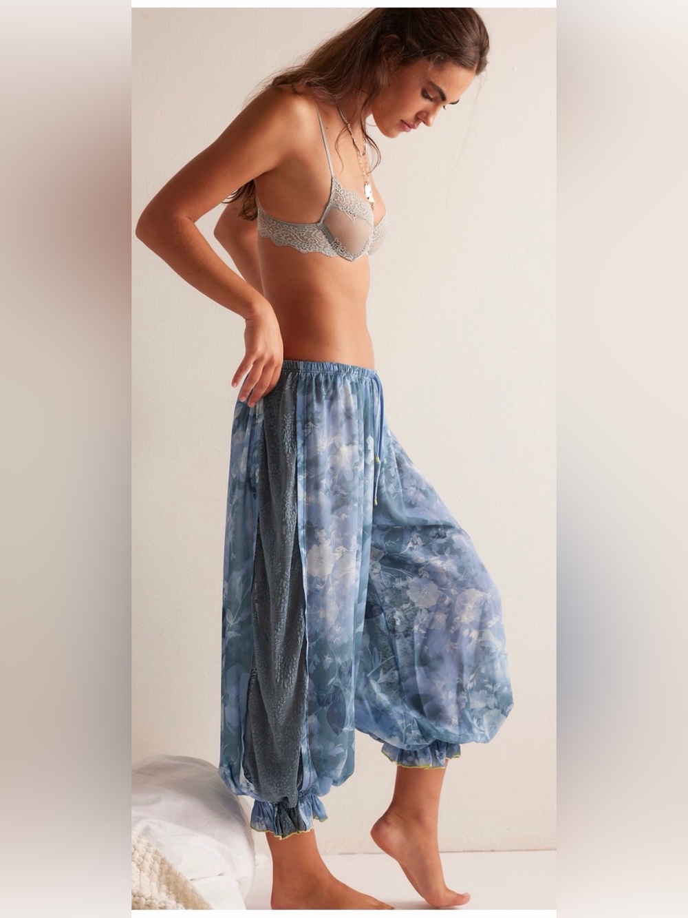 Free People Blue Floral Harem Lounge Pants